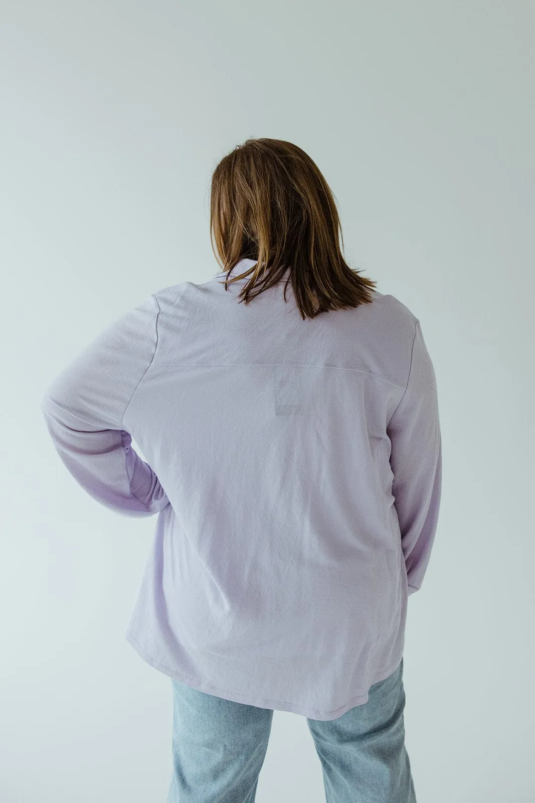 LIGHTWEIGHT KNIT BUTTON-DOWN IN FRESH LILAC