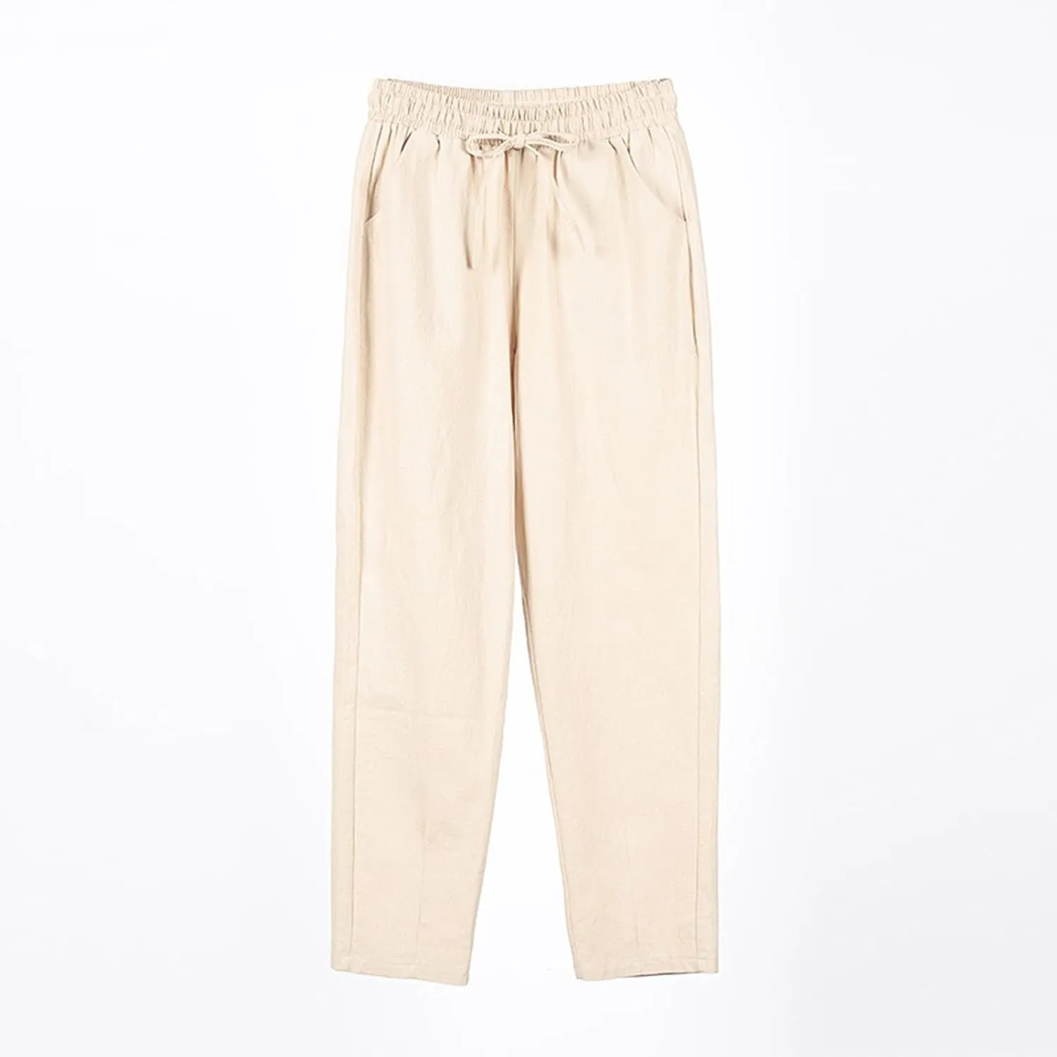 Linen Pants Women Wide Leg Palazzo Pants High Elastic Waisted Lounge Pants with Pockets Drawstring