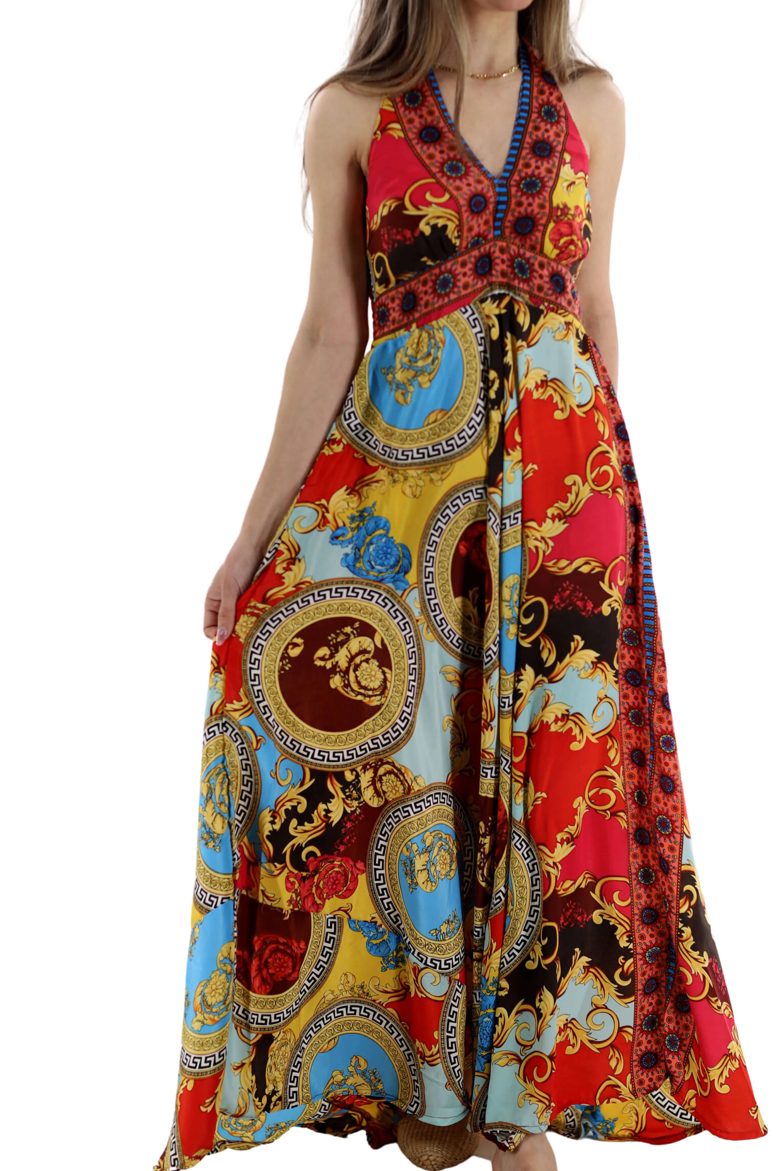 Long Flowy Floral "Romina" Max dress in Yellow