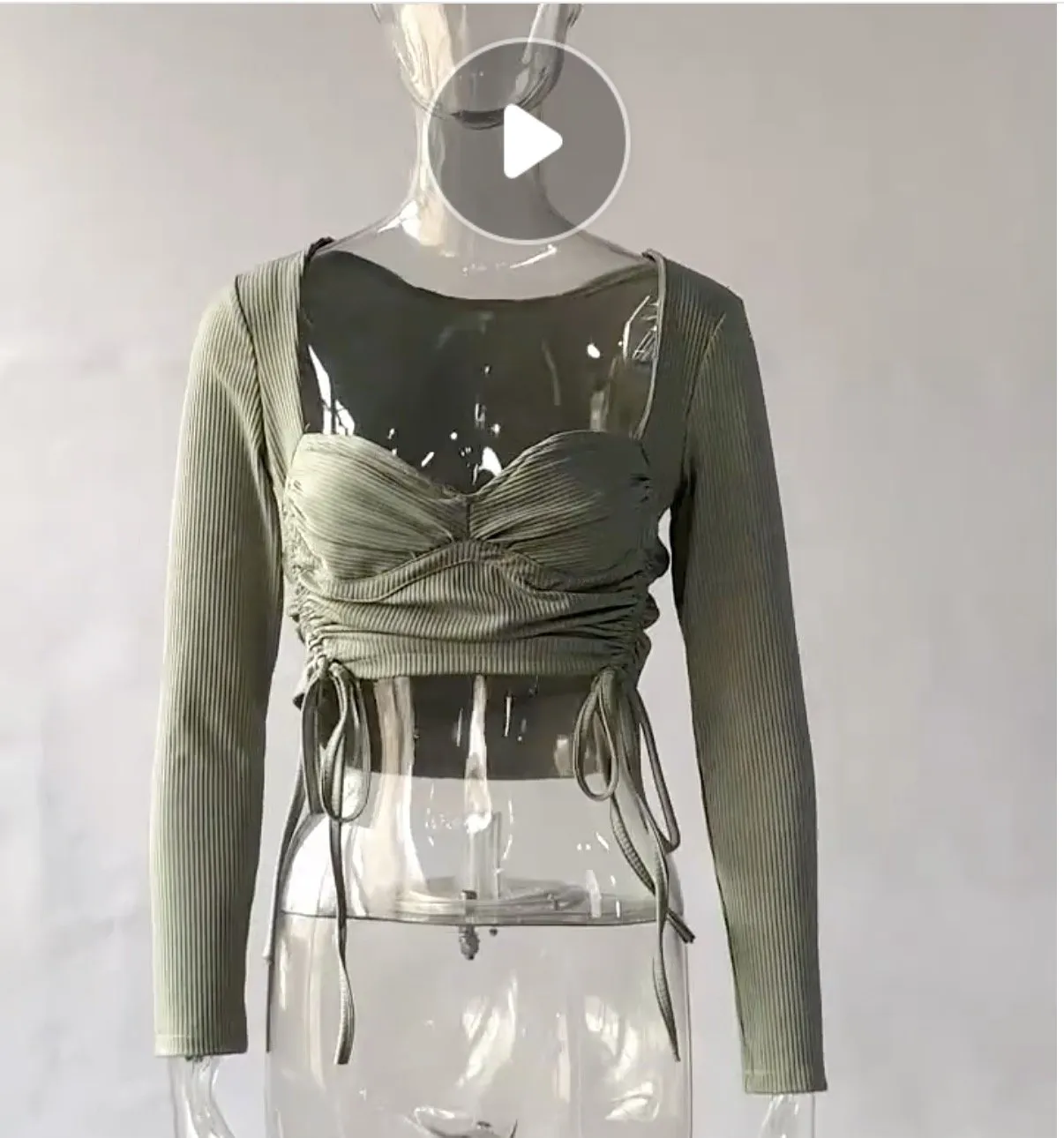 Long Sleeve Threaded Low Chest Bottoming Shirt
