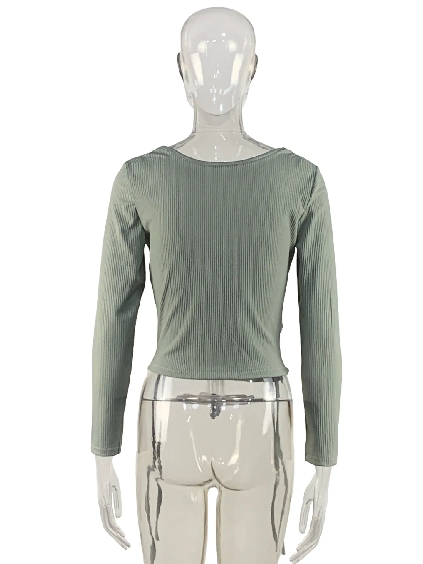 Long Sleeve Threaded Low Chest Bottoming Shirt