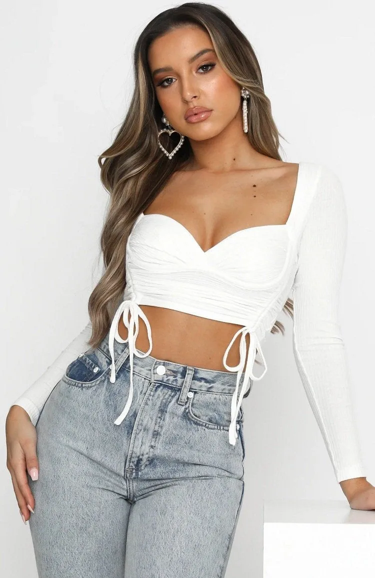 Long Sleeve Threaded Low Chest Bottoming Shirt