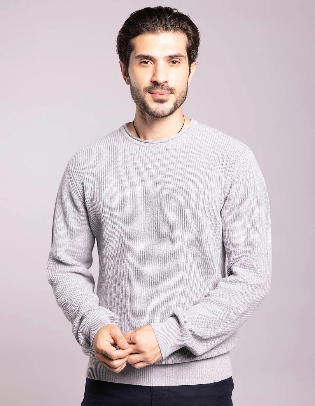 Lt Grey Round Neck Pullover Sweater