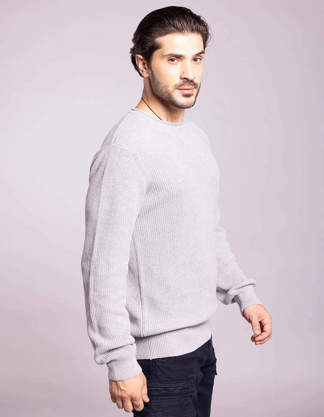 Lt Grey Round Neck Pullover Sweater