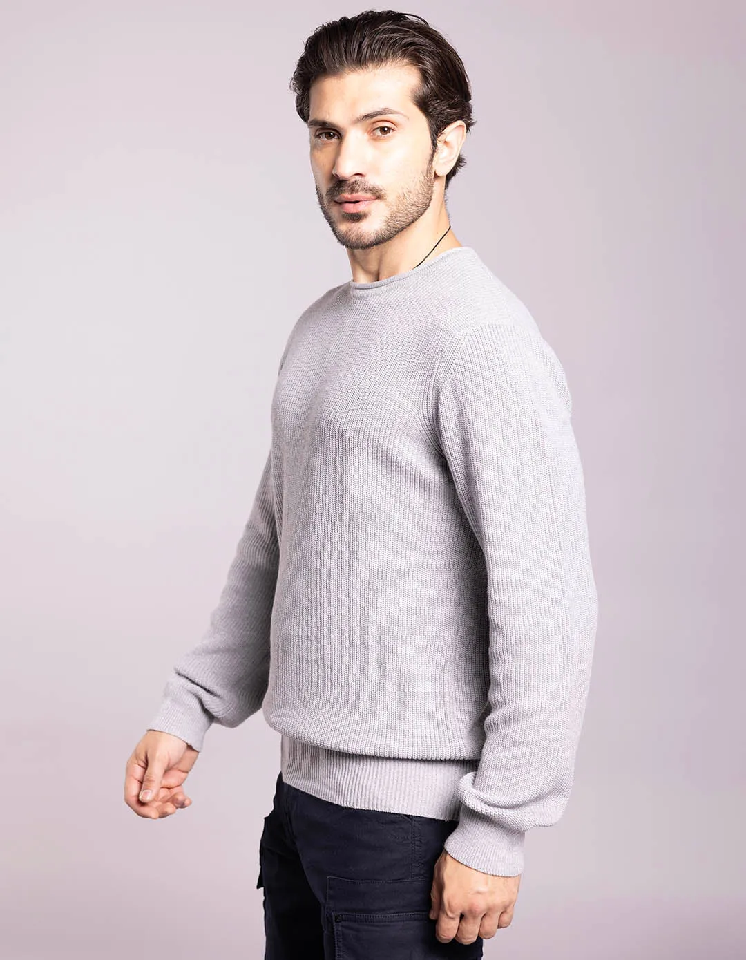 Lt Grey Round Neck Pullover Sweater