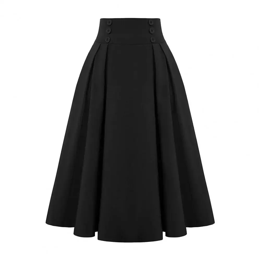 LVSANW Women A-line Skirt Plaid Print A-line Midi Skirt with Elastic High Waist for Women Stylish Contrast Color Hem Mid-calf for Wear