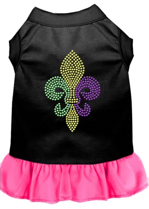 Mardi Gras Fleur De Lis Rhinestone Dress Black With Bright Pink Xl