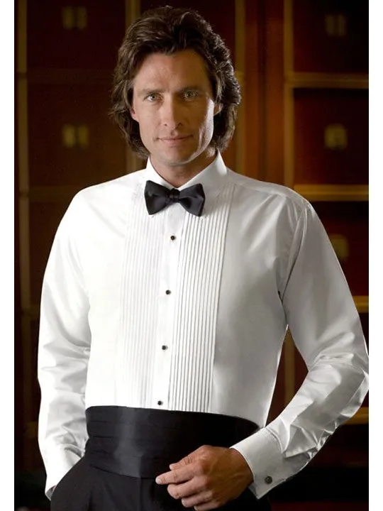 Men's White Laydown Collar Tuxedo Shirt