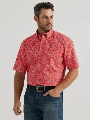 Men's Wrangler George Strait Red Paisley Print Short Sleeve Button Down