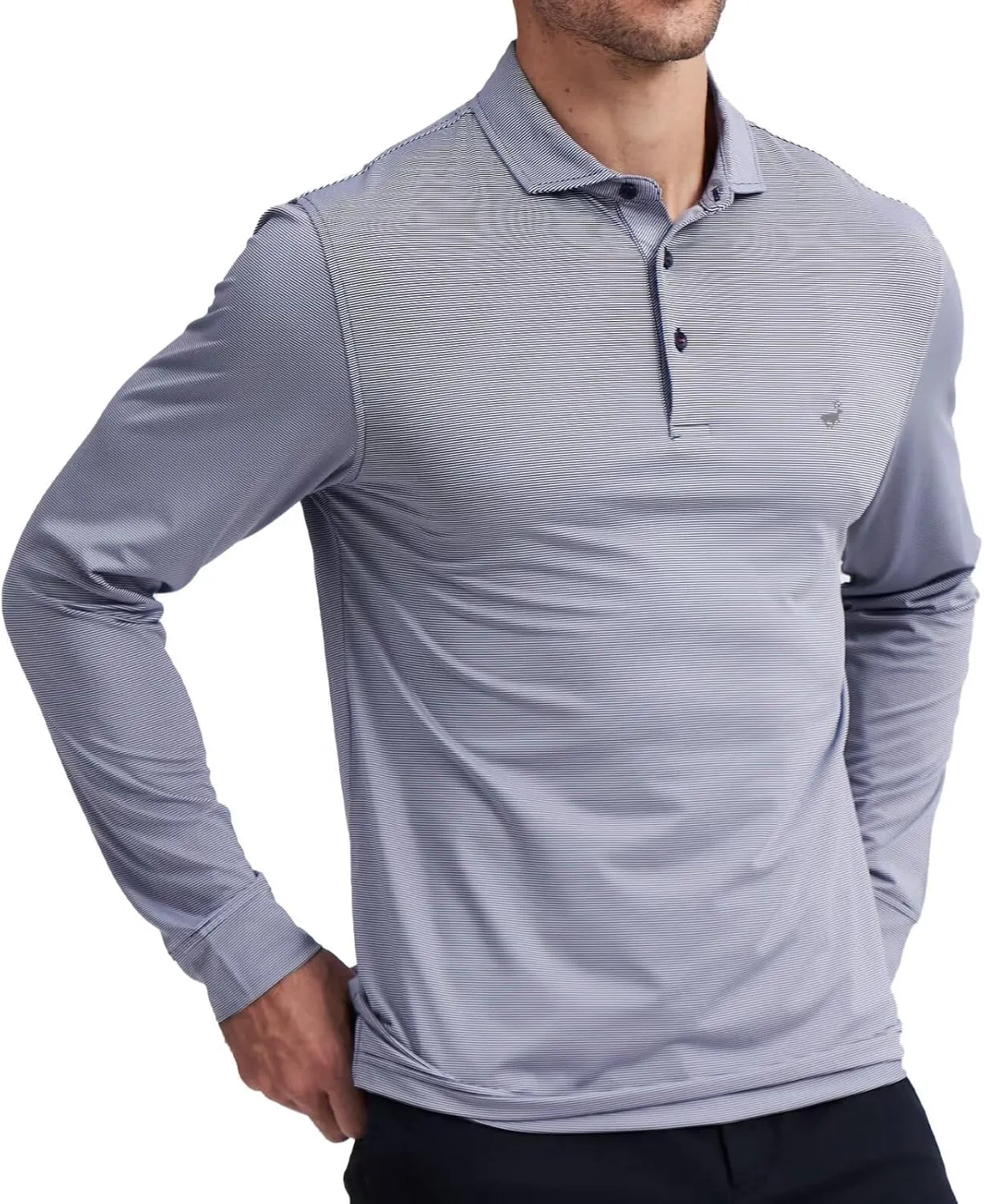 MICHEL ROUEN Golf Shirts for Men Short Sleeve Lightweight Quick Dry Pin Striped Casual Collared Polo Shirts