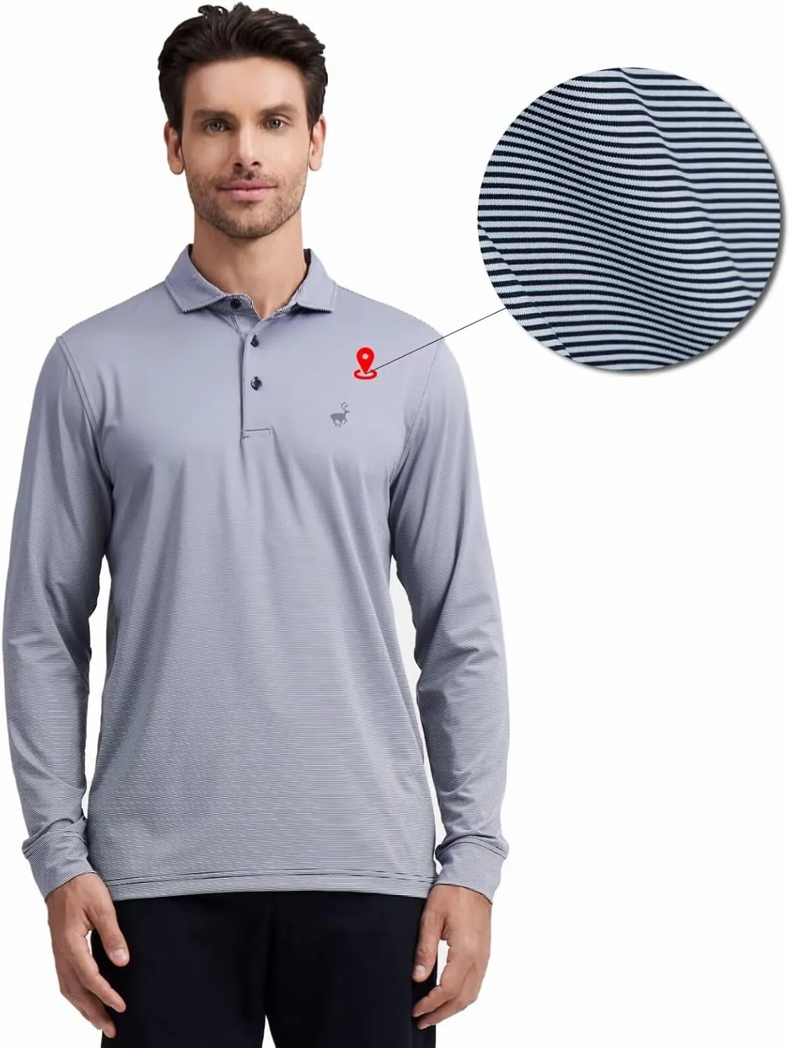 MICHEL ROUEN Golf Shirts for Men Short Sleeve Lightweight Quick Dry Pin Striped Casual Collared Polo Shirts