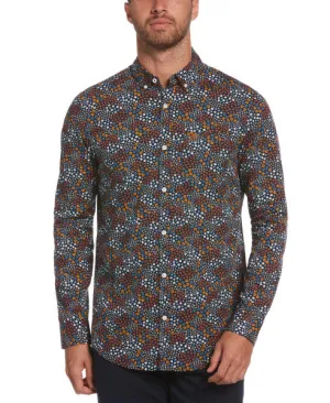 Original Penguin Retro Floral Print Long Sleeve Button-Down Shirt - Dark Sapphire