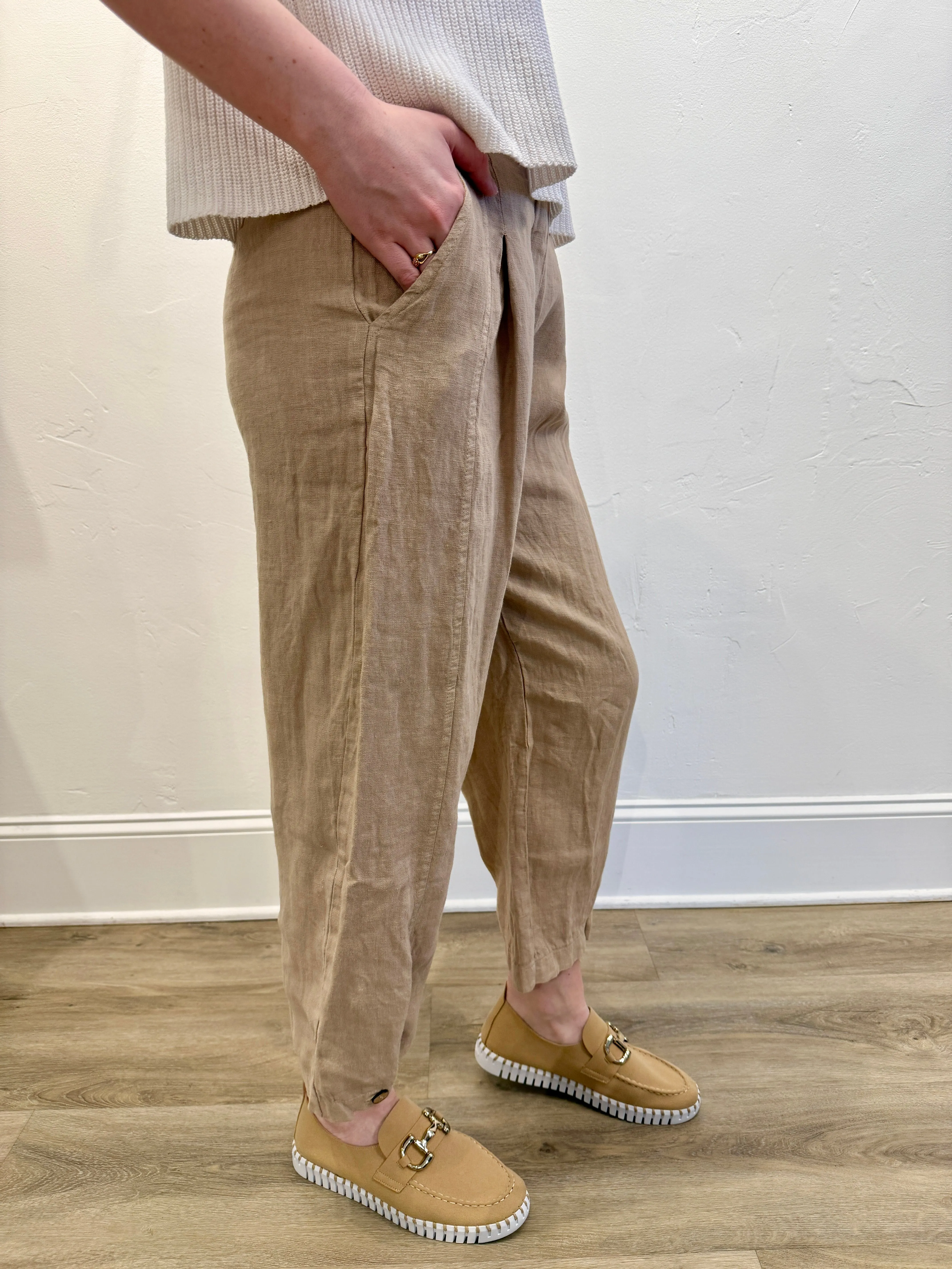 Pleated Linen Pants by Milio Milano in Earth Beige