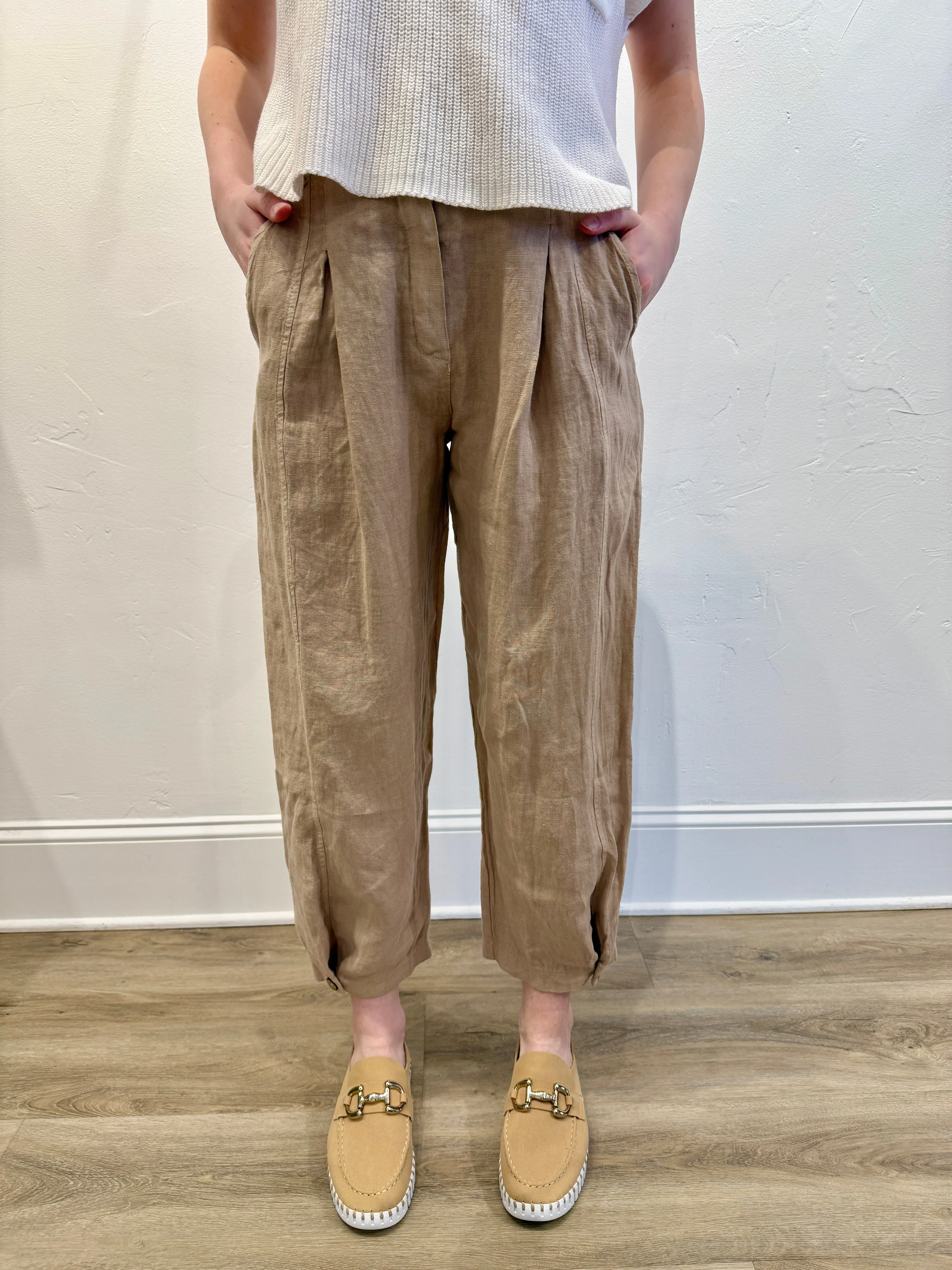 Pleated Linen Pants by Milio Milano in Earth Beige