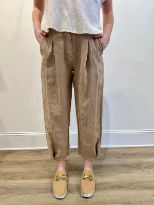 Pleated Linen Pants by Milio Milano in Earth Beige