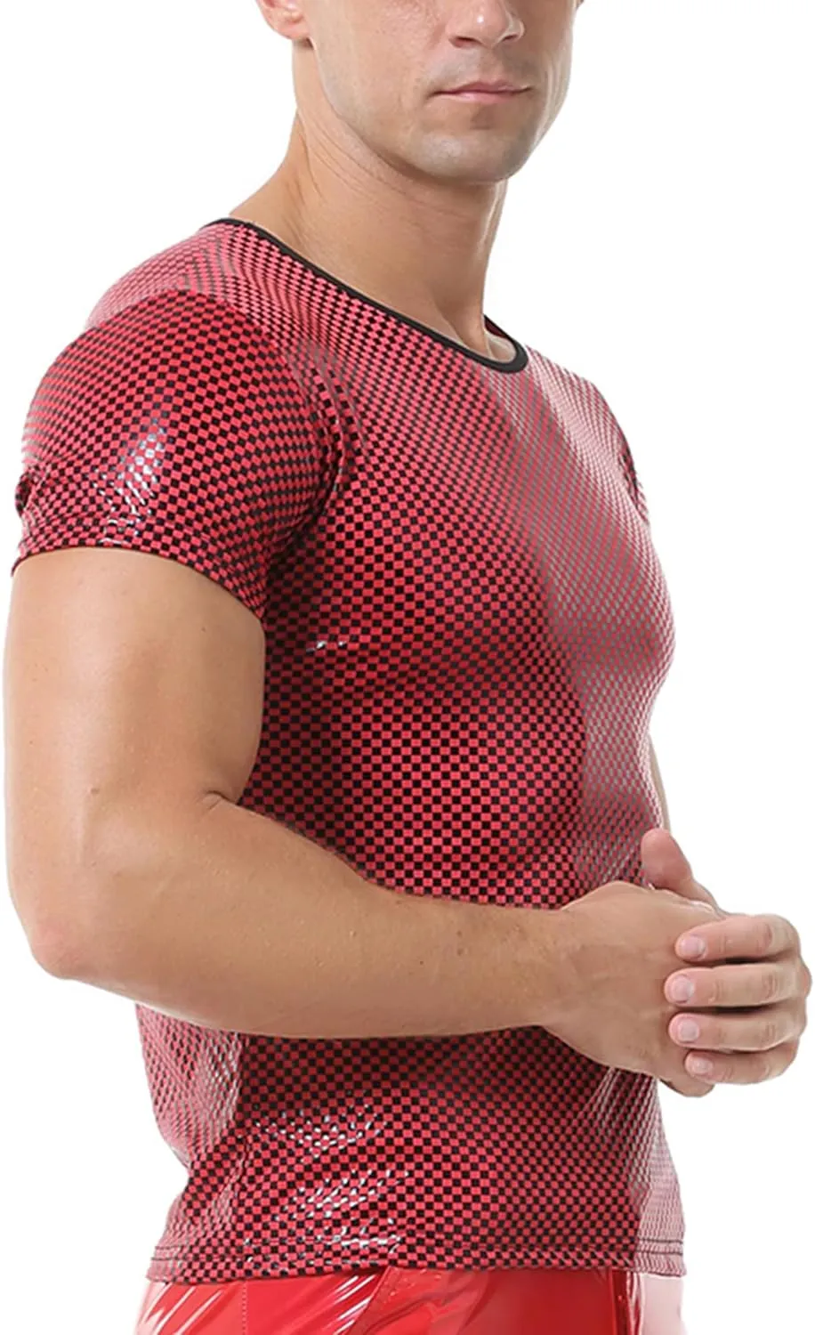 QiaTi Men's Faux Leather Polo Shirts Men Short Slevees Tops with Zipper Muscle Fit Collared Shirts for Casual Workout Shirts