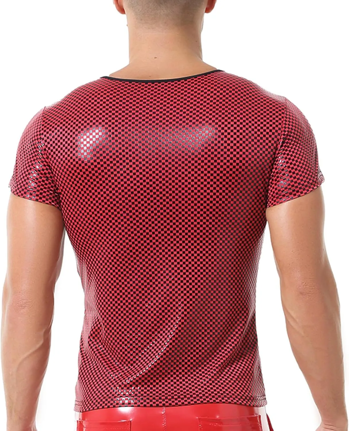 QiaTi Men's Faux Leather Polo Shirts Men Short Slevees Tops with Zipper Muscle Fit Collared Shirts for Casual Workout Shirts