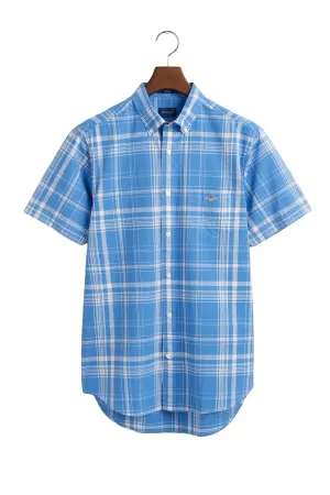 Regular Fit Linen Check Short Sleeve Shirt - Day Blue