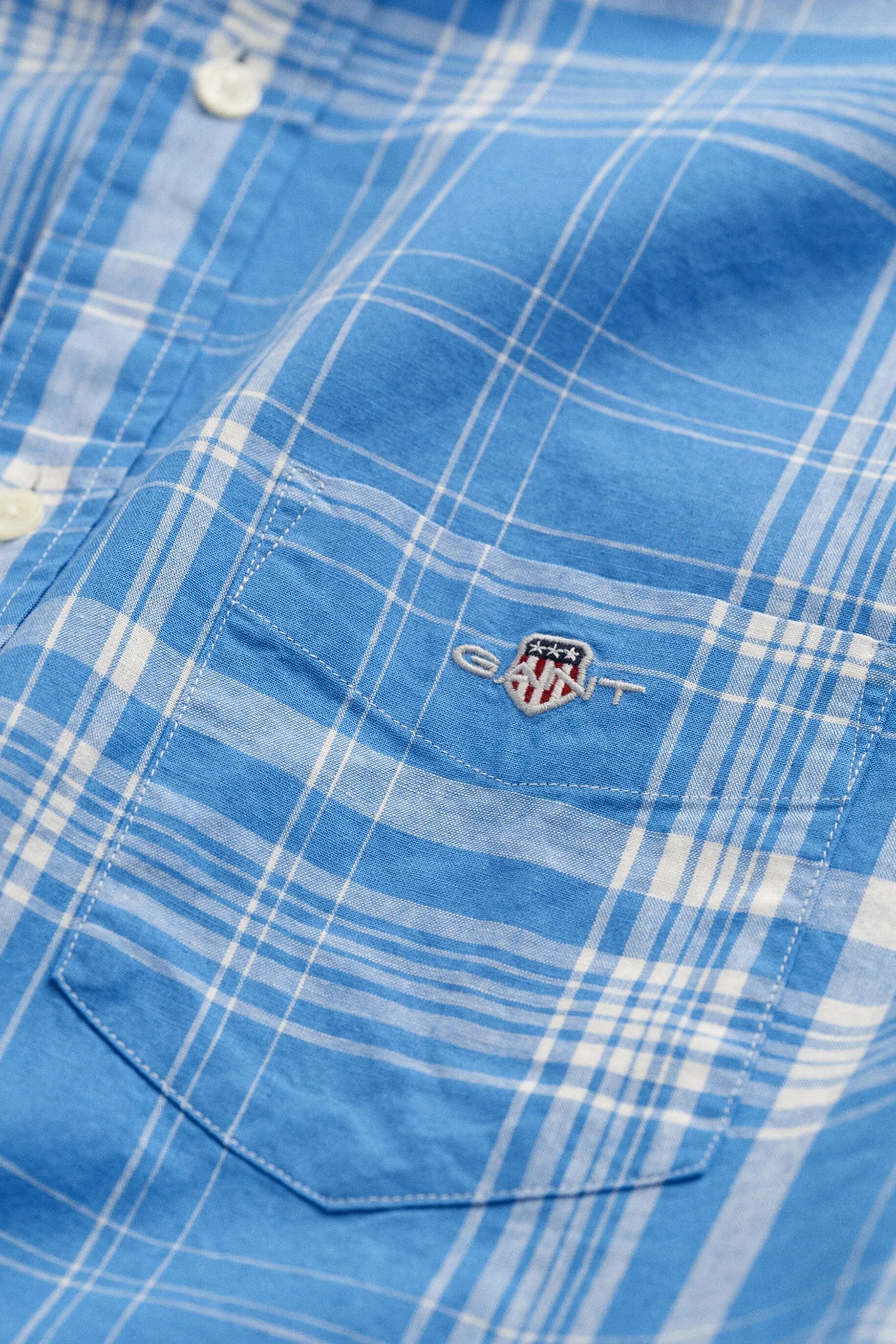 Regular Fit Linen Check Short Sleeve Shirt - Day Blue