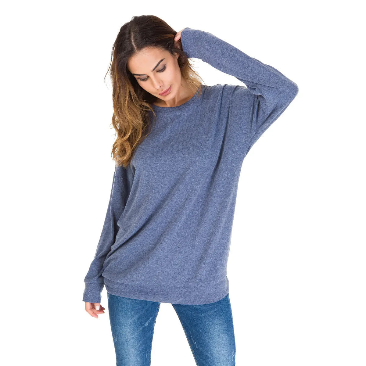 Scoop Patchwork Long Sleeves Loose T-shirt