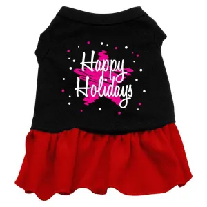 Scribble Happy Holidays Screen Print Dress Black with Red Med (12)