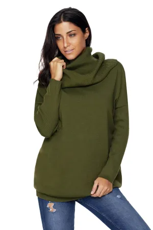 Sexy Green Cozy Cowl Neck Long Sleeve Sweater