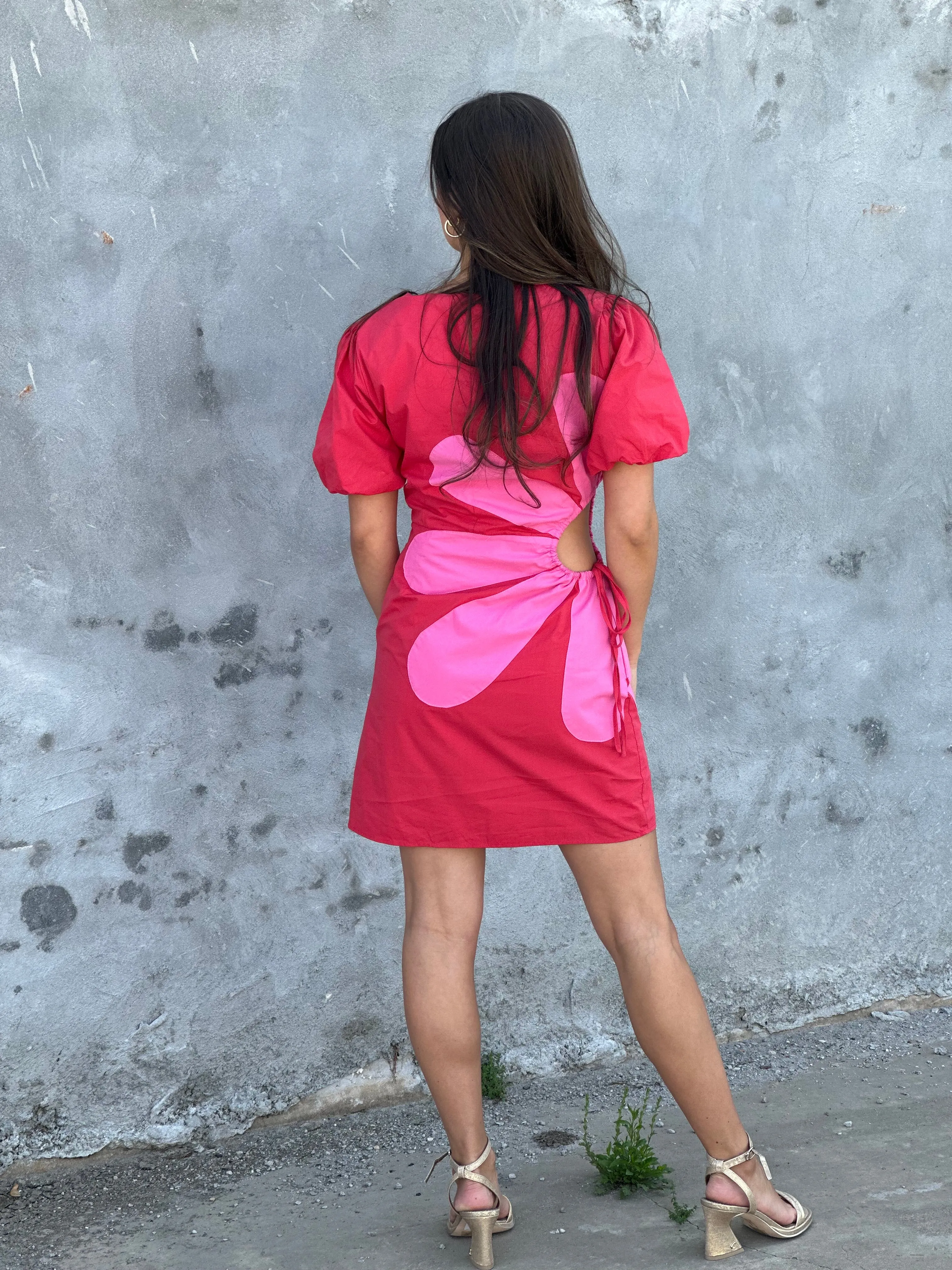 Sounds Like Fun Flower Detail Mini Dress in Red