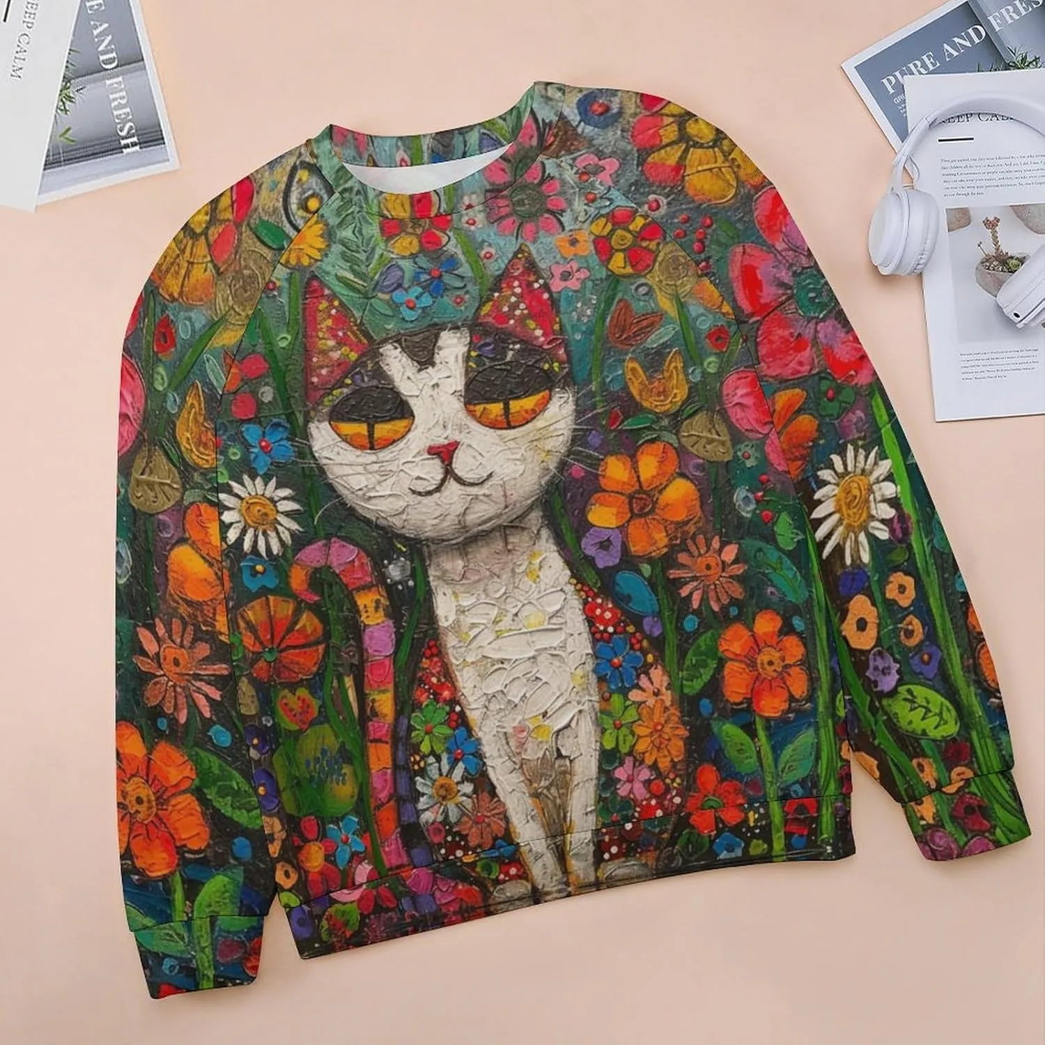 Sweatshirt for Women Cute Cat Print Crewneck Casual Vacation Cotton Fashion Funny Winter Oversized Sweaters