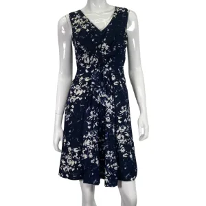 Tory Burch White Floral on Navy-blue Dress