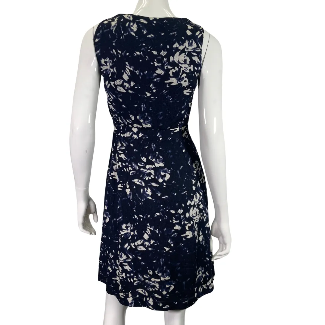 Tory Burch White Floral on Navy-blue Dress