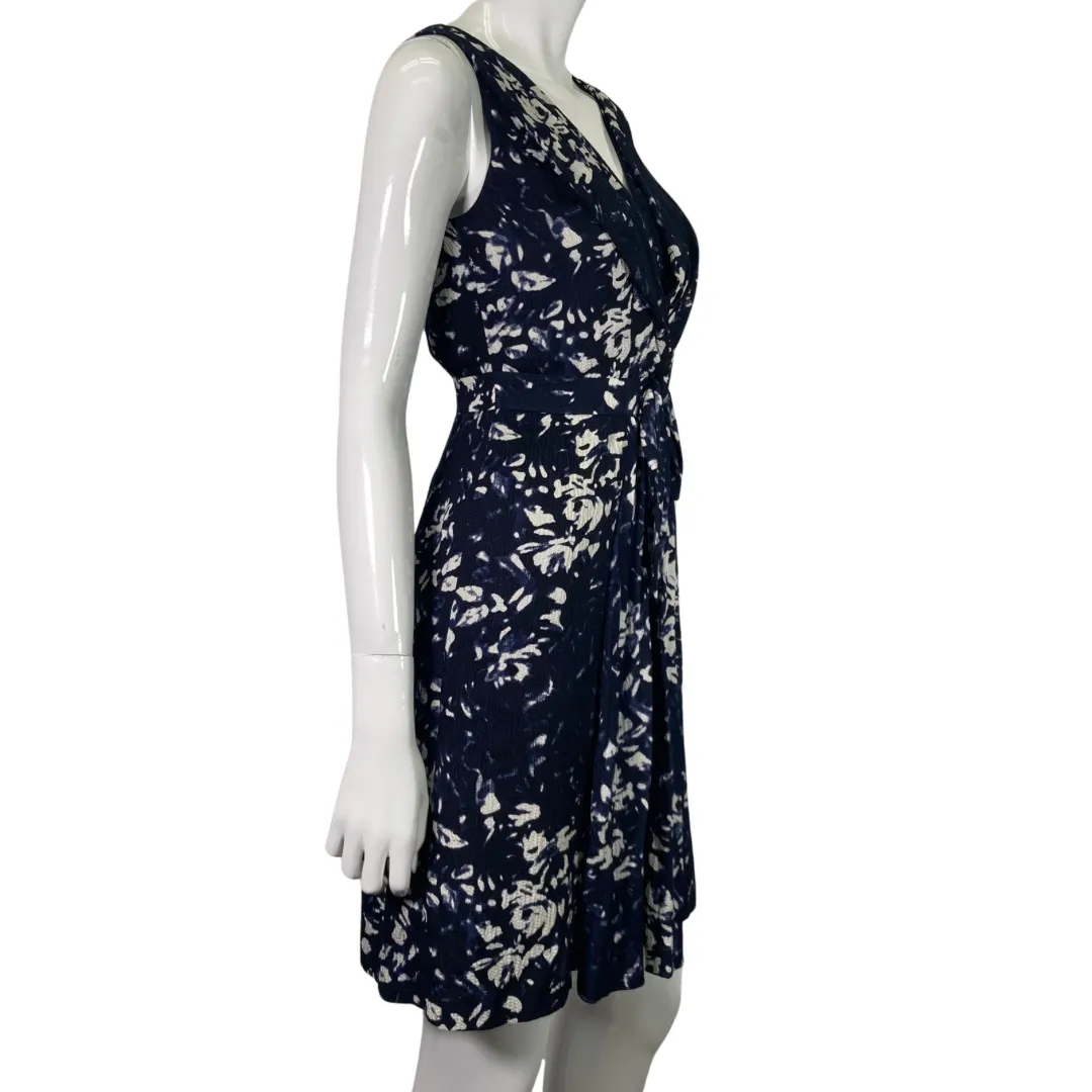 Tory Burch White Floral on Navy-blue Dress