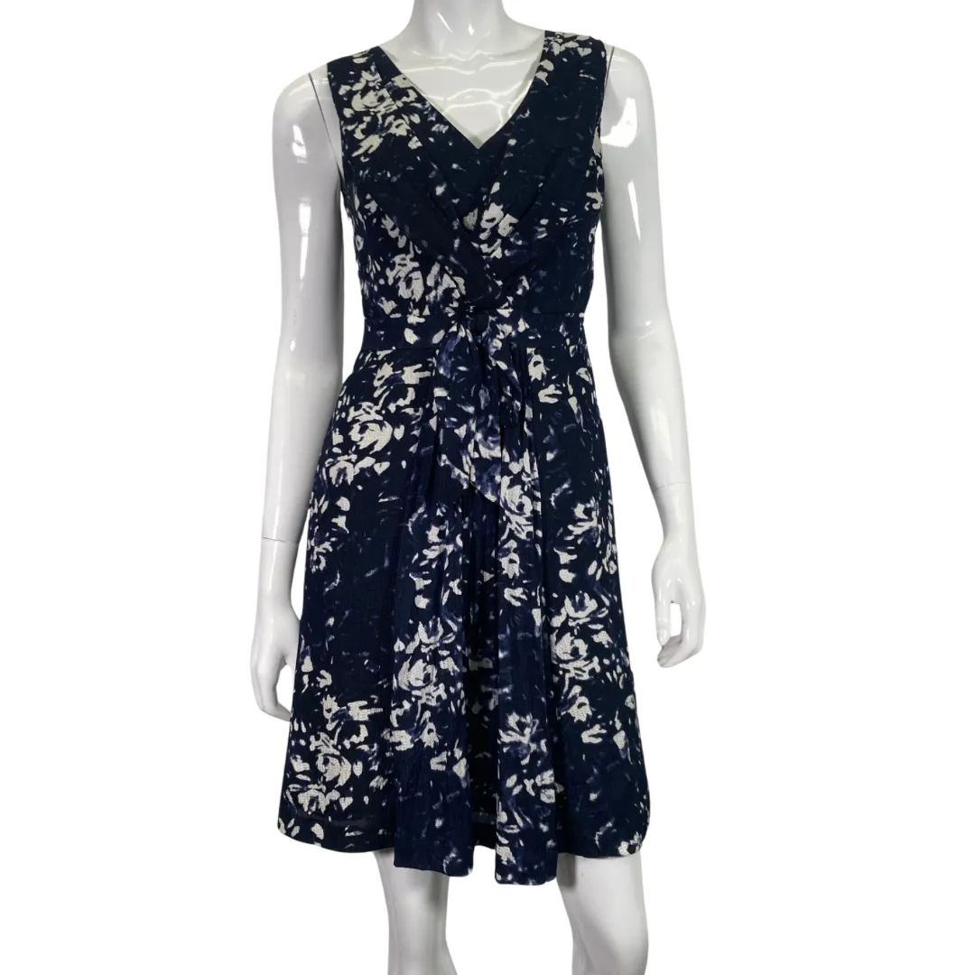 Tory Burch White Floral on Navy-blue Dress