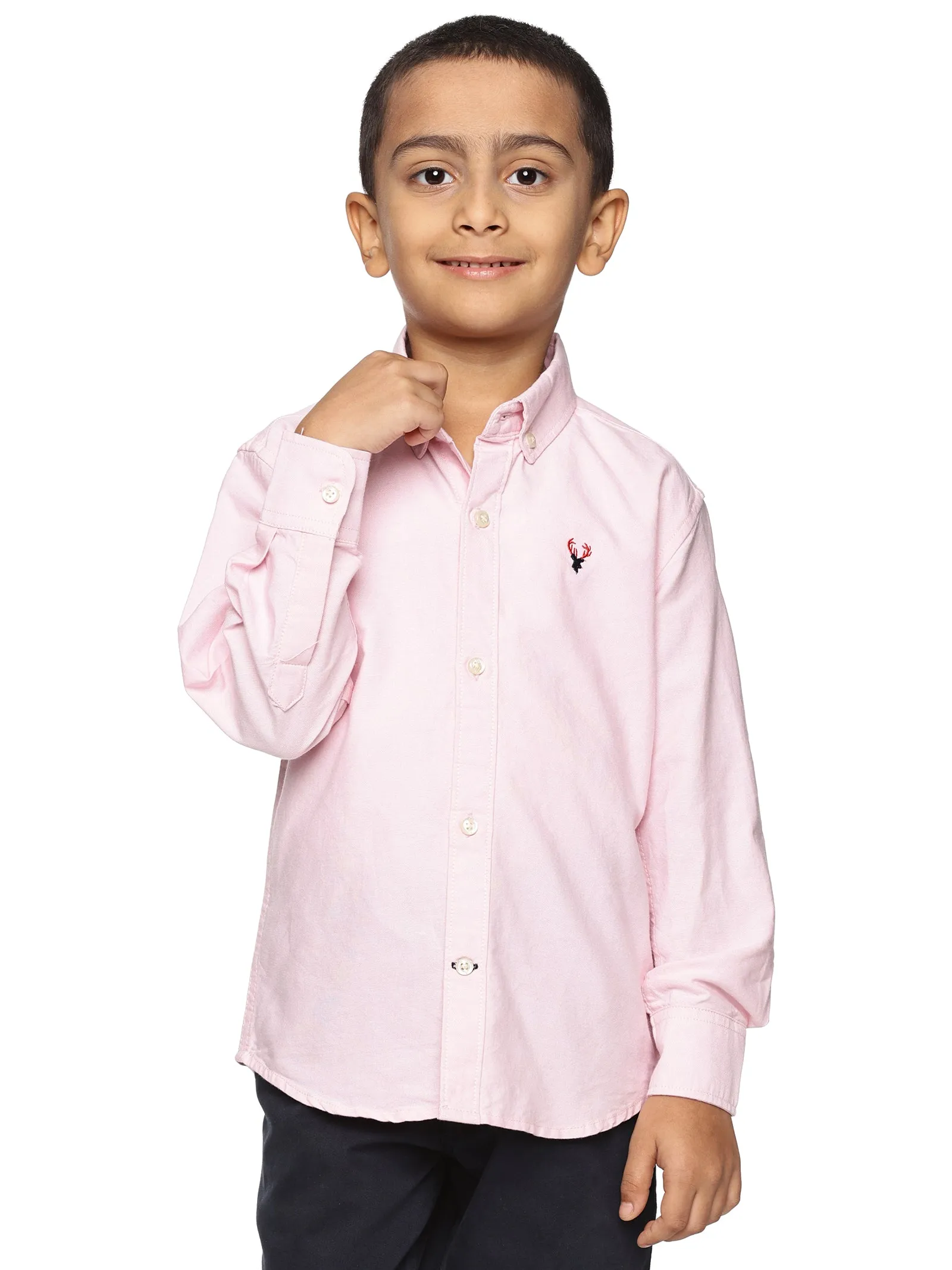 U.S. ELK Boys' and Men's Long Sleeve Button Down Dress Shirts-Pink