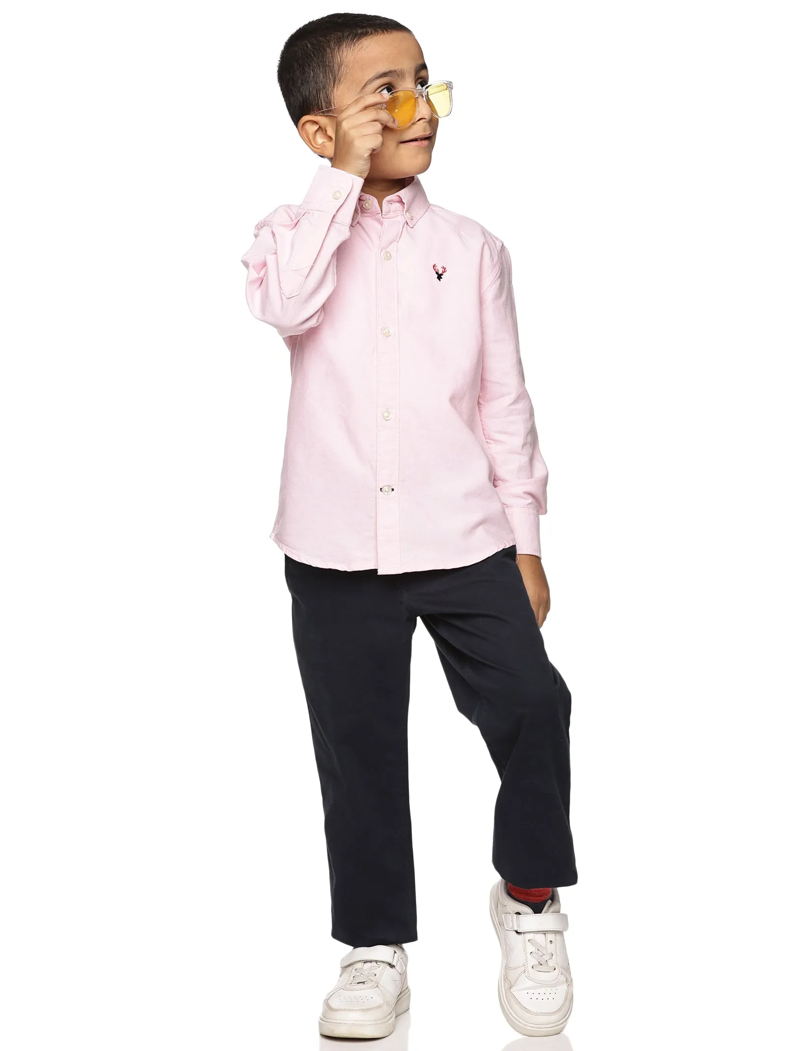 U.S. ELK Boys' and Men's Long Sleeve Button Down Dress Shirts-Pink
