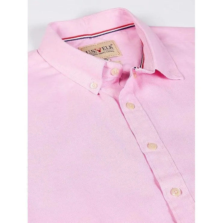 U.S. ELK Boys' and Men's Long Sleeve Button Down Dress Shirts-Pink