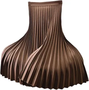 Women Spring Autumn Solid Pleated Skirt High Waist Luxury Weekend Skirts with Elastic Female Beach Skirts