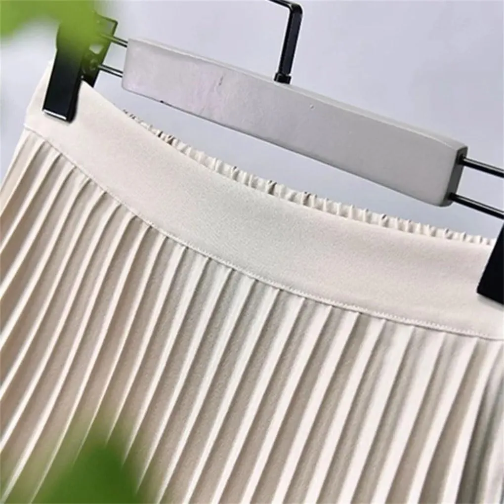 Women Spring Autumn Solid Pleated Skirt High Waist Luxury Weekend Skirts with Elastic Female Beach Skirts