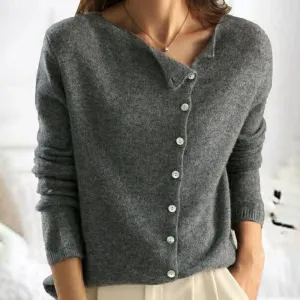 Womens Button-Up Cardigan  Relaxed Fit  Soft Wool-Like Texture  Round Neckline