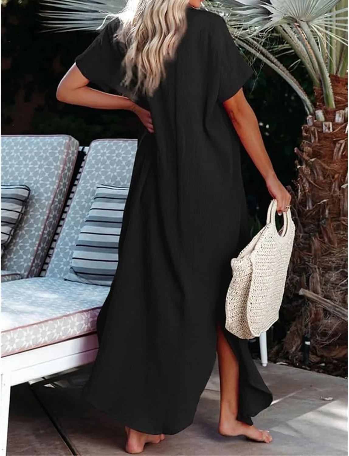 Womens Casual Short Sleeve Button Down Dress Side Split Swimsuit Cover Ups Long Kimonos Cardigans Summer Beach Dress