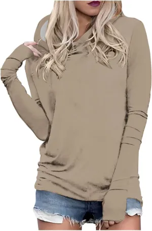 Womens Hoodies,Solid Color Hoodie Sweatshirt With Thumb Hole Slim Fit Pullover Tops Fleece Soft Sweater Tops 2024 Fall