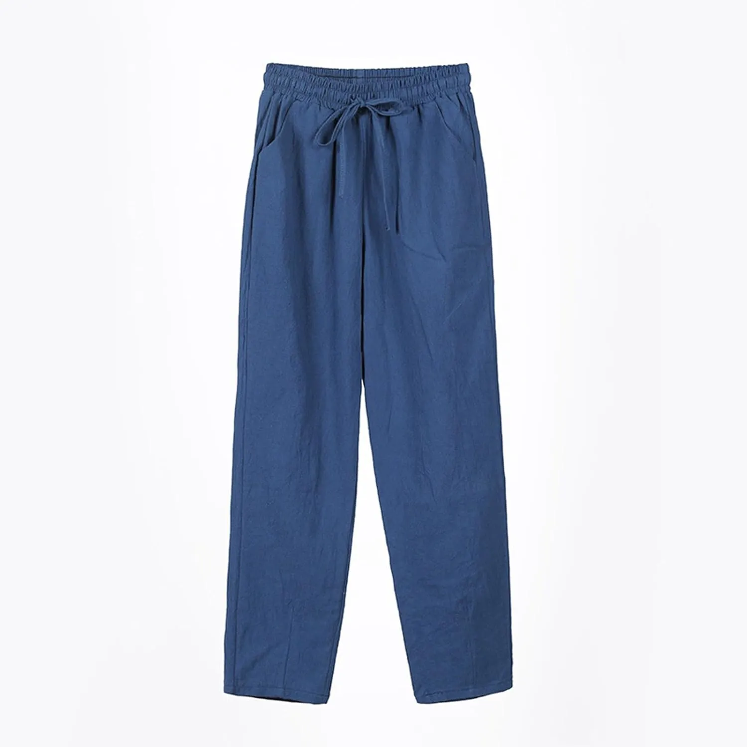 Womens Linen Pants Straight Leg Beach Palazzo Pants Casual Elastic Drawstring Waist Boho Lounge Pants with Pockets