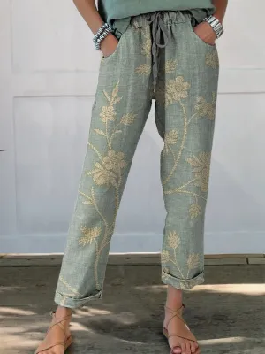 Women's Retro Floral Elegant Art Printed Casual Pants
