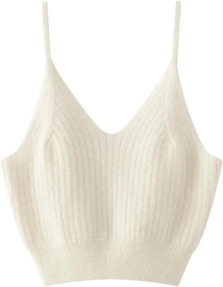 Women's Sleeveless Solid Cashmere Tank Tops Sexy Short Solid Soft and Skin Friendly V-Neck Camisole