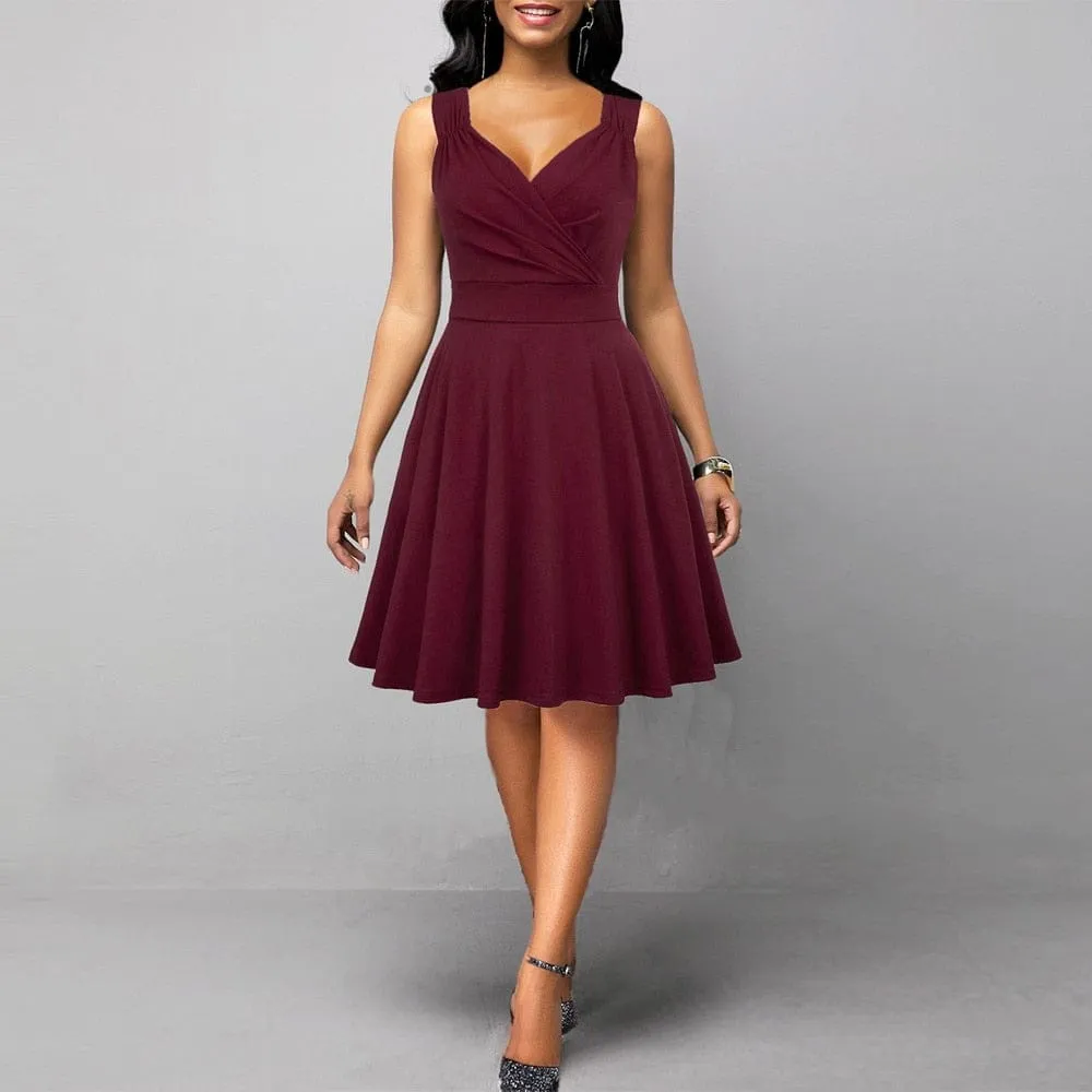 Womens Sleeveless V-Neck Vintage Summer Dress