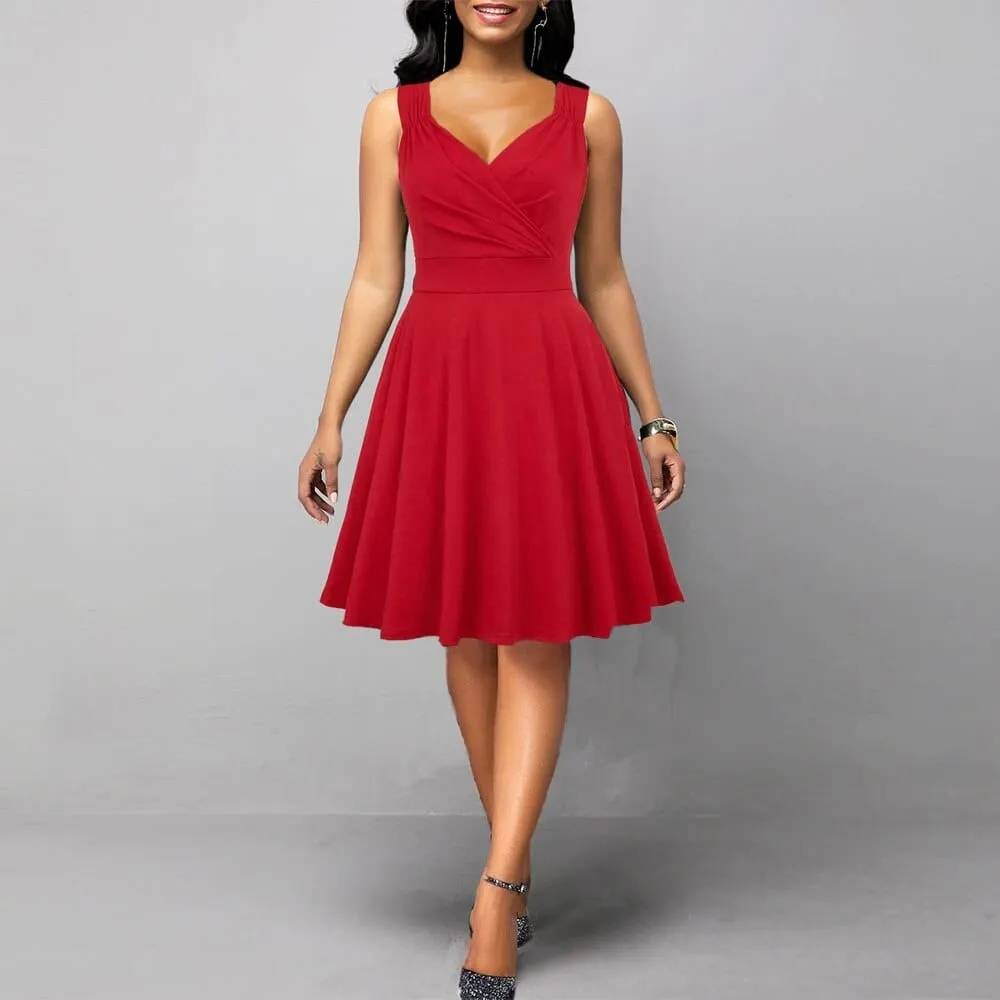 Womens Sleeveless V-Neck Vintage Summer Dress