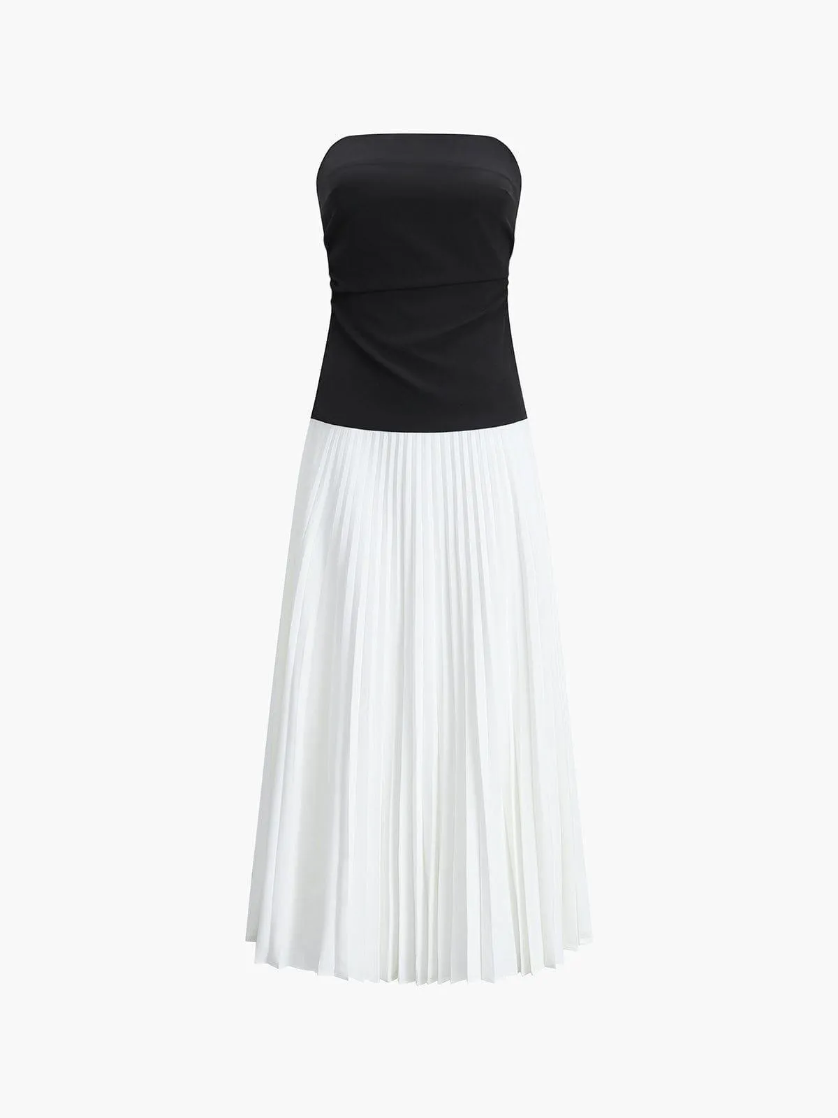 Womens Strapless Top & Pleated Midi Skirt - Elegant & Flowy - Chic Outfit